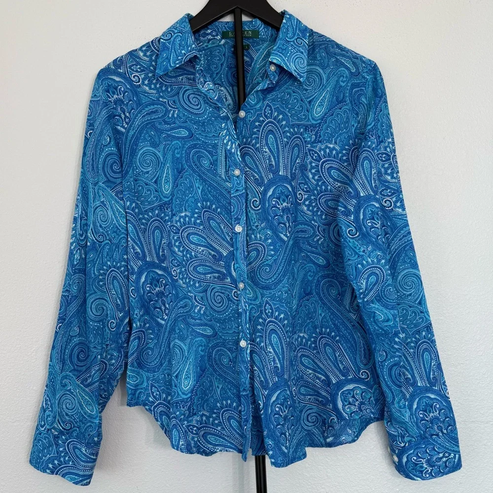 Lauren Ralph Lauren Paisley Button Down Shirt Size L - Picture 4 of 14